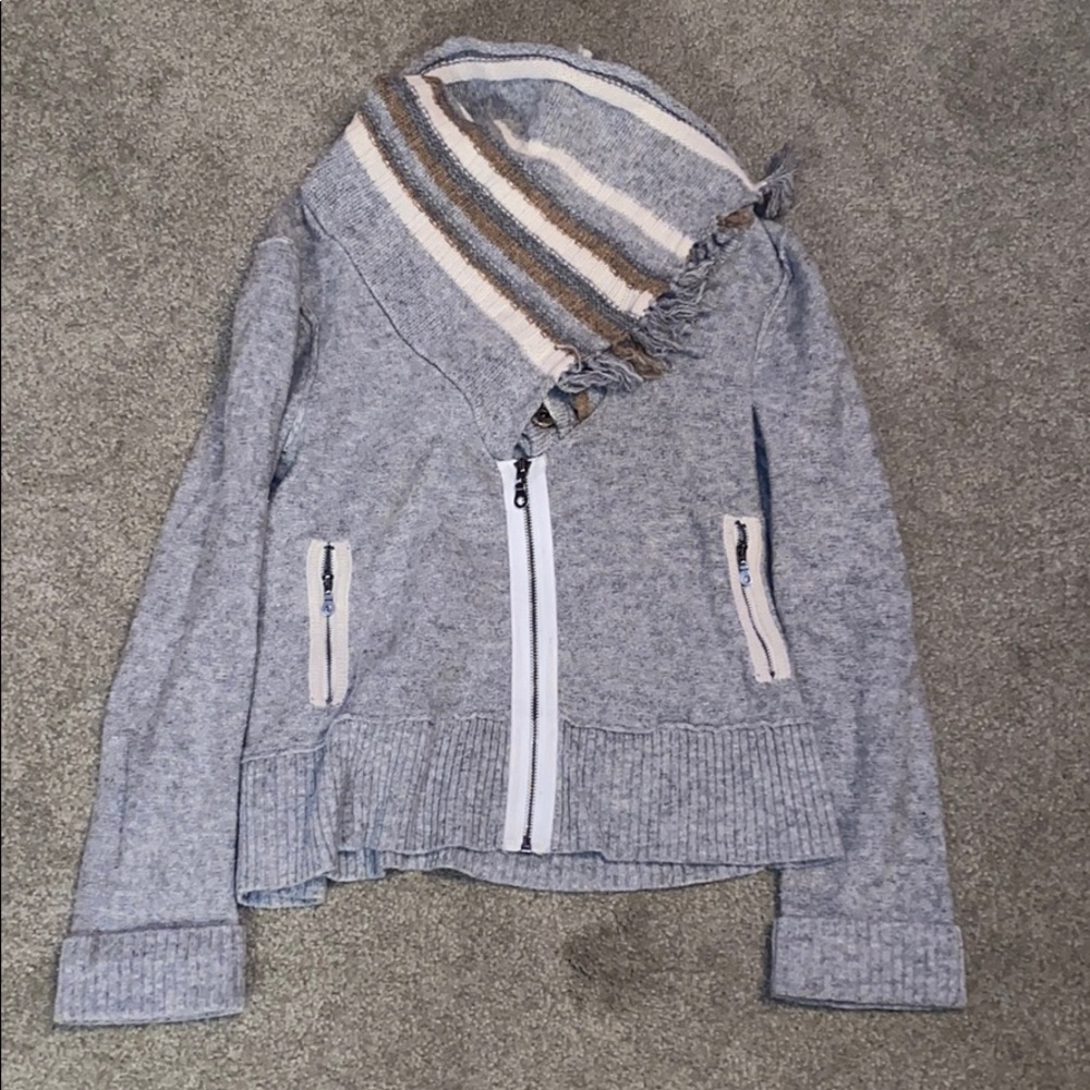 Grey scarf neck sweater